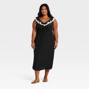 Women's Ruffle Lace Midi A-Line Dress - Universal Black/White